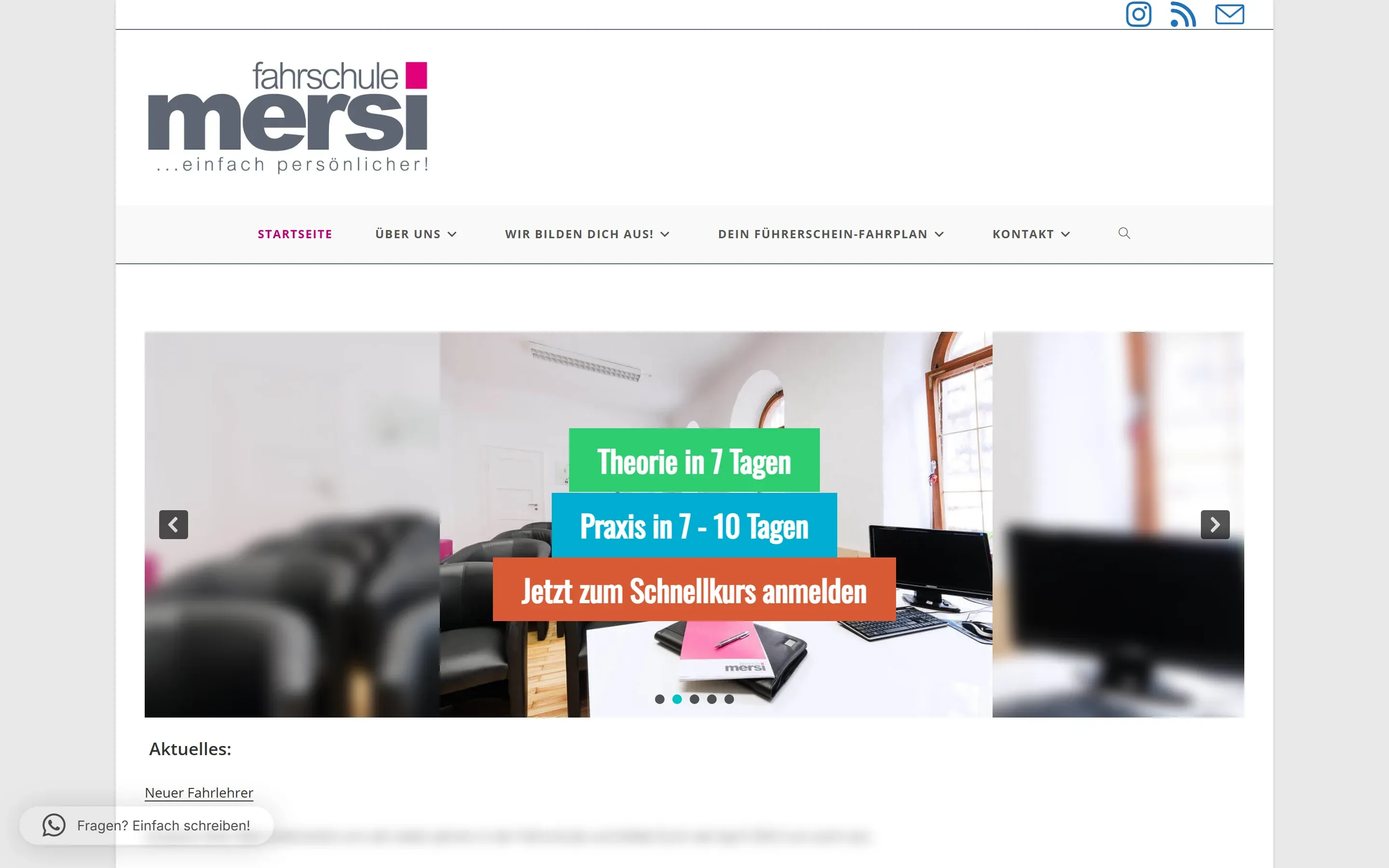Die alte Website der Fahrschule Mersi, Stand 09/2026